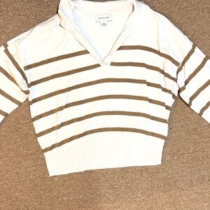 Calvin Klein Jeans Brown and White V-Neck Sweater